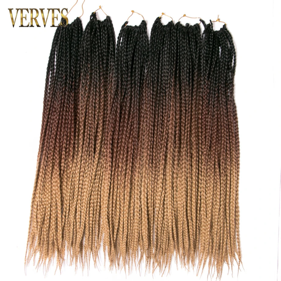 VERVES Crochet Braids Synthetic 24 inch Box Braid 22 Roots/Pcs Ombre Braiding Hair Extensions Heat Fiber Bulk Braid Pink,Black
