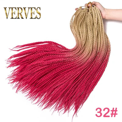 VERVES Crochet Braids Synthetic 24 inch Box Braid 22 Roots/Pcs Ombre Braiding Hair Extensions Heat Fiber Bulk Braid Pink,Black