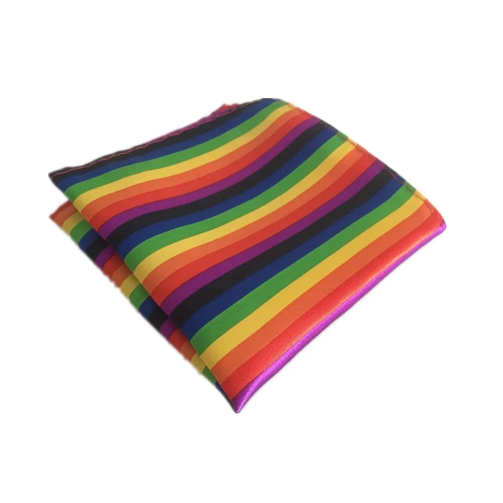 HOOYI Rainbow Neck Tie Set Stripe Gravata Slim Bow Ties Pocket Handkerchief Men accessories