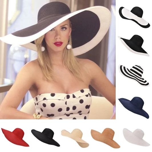 Lawliet 7.1''/18cm Faltbar Übergroß Riesig Breite Krempe Sonne Strand Stroh Hüte Hochzeit Damen Floppy Party Elegant A330