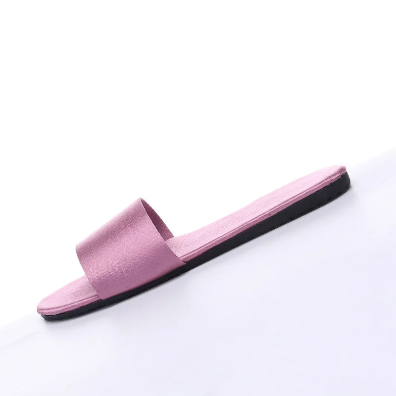 Women Beach Slippers 2024 Summer Flat Shoes Woman Slip On Slides Silk Style Female Slip On Sandals Girls Indoor Outdoor Slippers