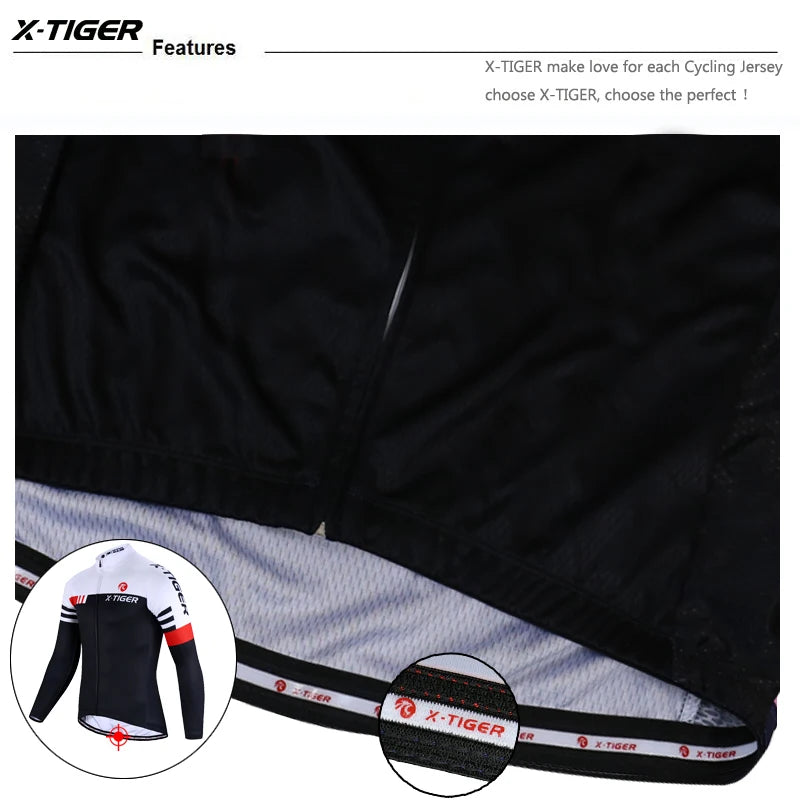 X-TIGER Top Qualität Radfahren Trikot 2025: Langarm MTB Fahrrad Polyester - Berg Fahrrad Sportbekleidung Atmungsaktiv Schnell Trocknend Schweißabweisend Taschen