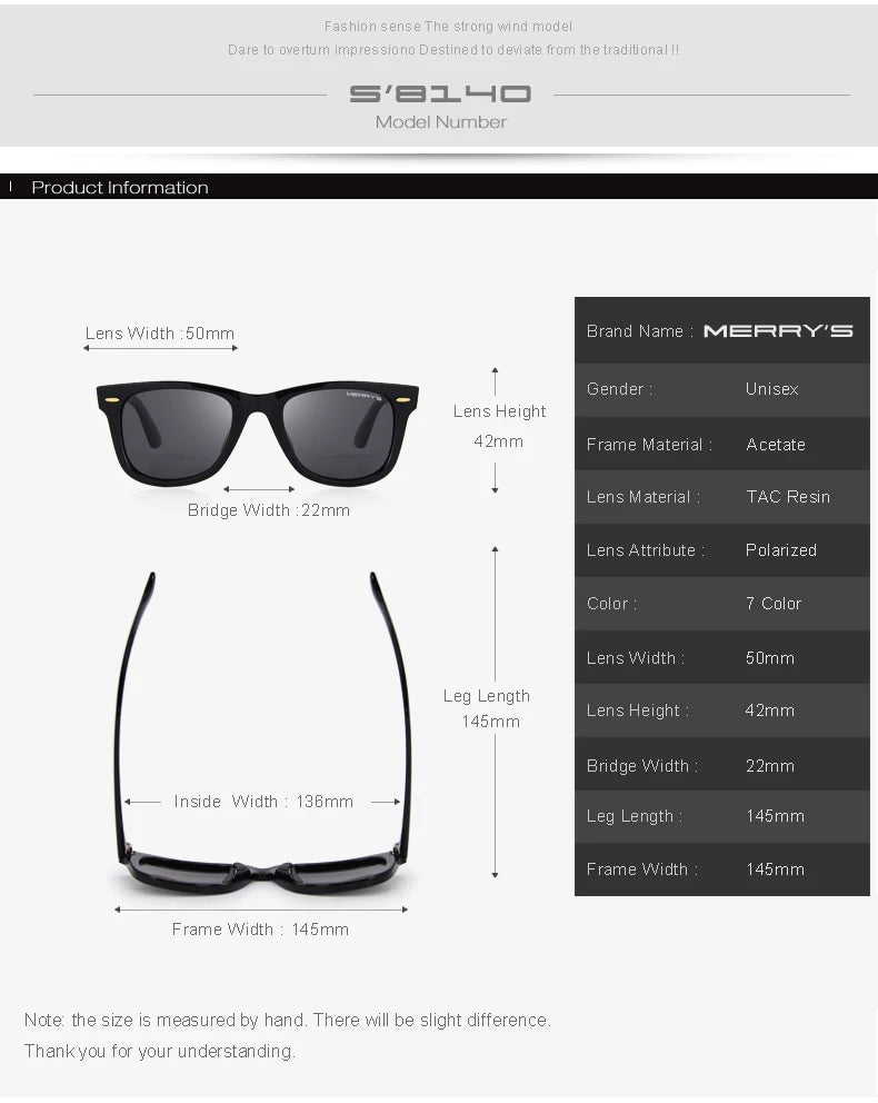 MERRYS DESIGN Herren/Frauen Klassische Retro Nieten Polarisierte Sonnenbrille 100% UV Schutz S8140