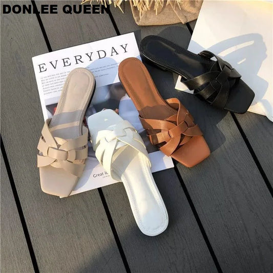 DONLEE QUEEN Frauen Marke Hausschuhe Sommer Slides Offene Zehe Flach Casual Schuhe Freizeit Sandale Weiblich Strand Flip Flops Große Größe 35-41
