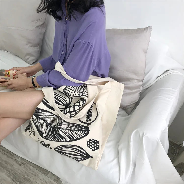 Frauen Canvas Schultertasche Blattmuster Damen Große Einkaufstaschen Eco Baumwolle Leinenstoff Große Handtasche Cute Books Tote Für Mädchen