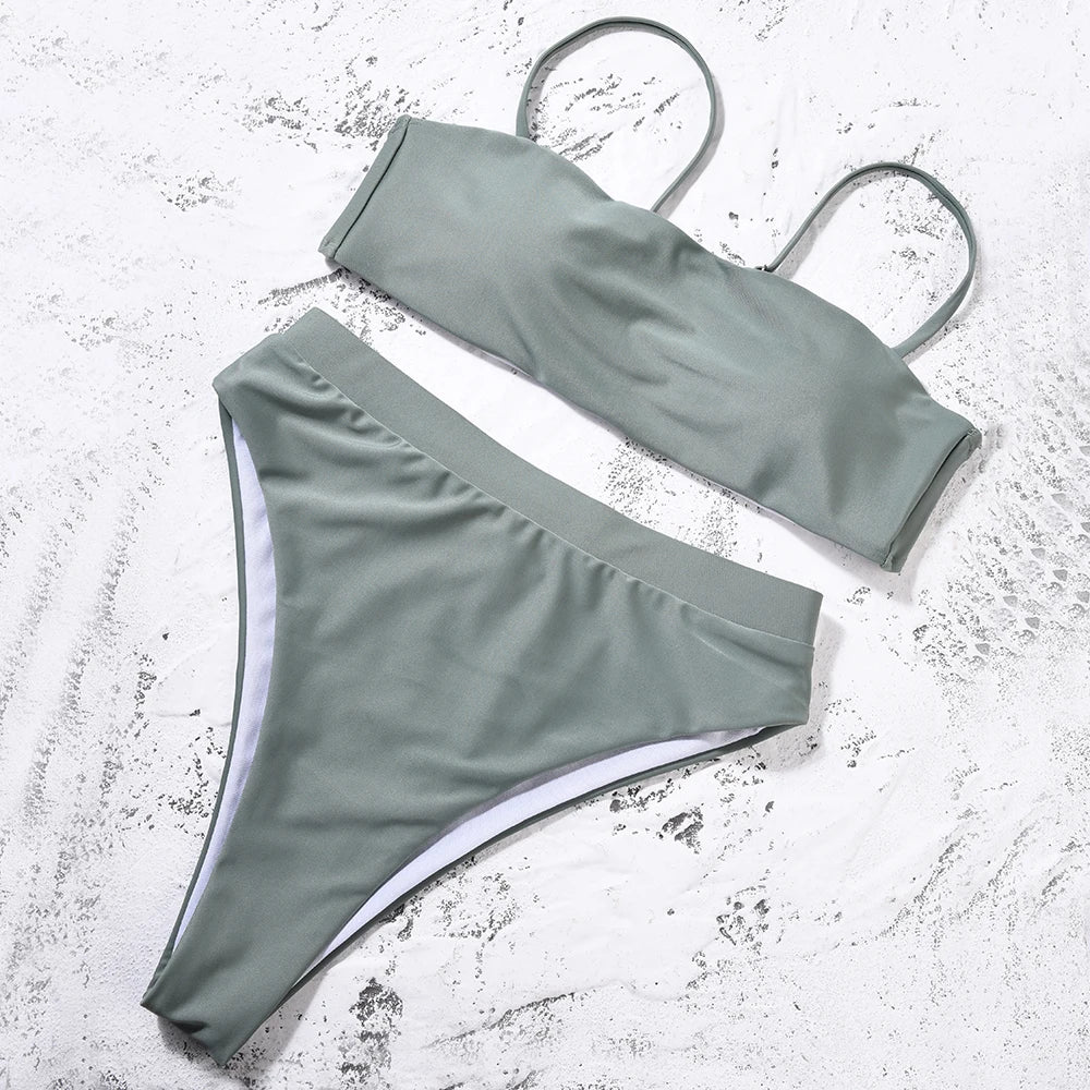 Bikini-Set: ZTVitality Elegant Bikinis Solid Push Up - Gepolstert BH Träger High Waist Schwimmanzug Damen Schwimmbekleidung Frauen Biquini Collection