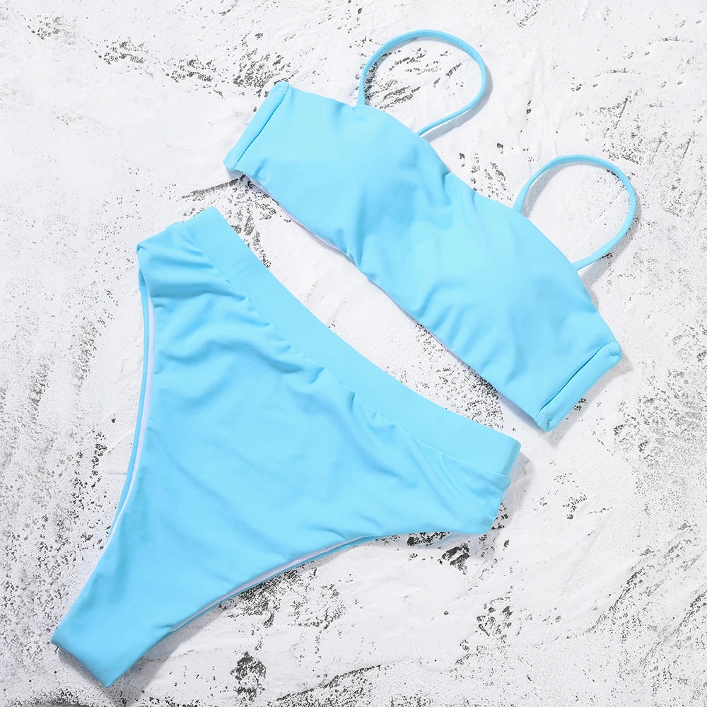 Bikini-Set: ZTVitality Elegant Bikinis Solid Push Up - Gepolstert BH Träger High Waist Schwimmanzug Damen Schwimmbekleidung Frauen Biquini Collection