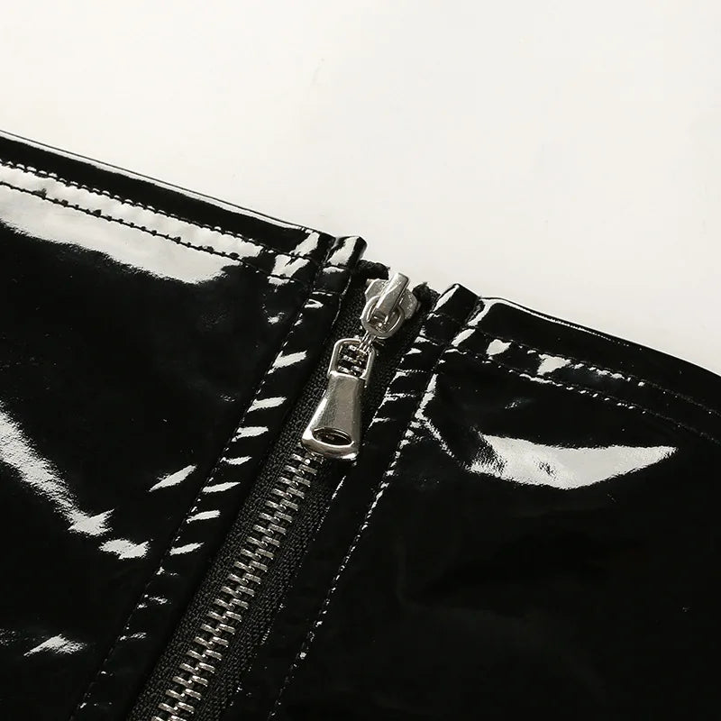 Black Women Sexy Wet Look Faux Leather PVC Vinyl Shiny Zipper Bandeau Bra Tube Bandage Bralet Crop Tank Top Bralette Bustier