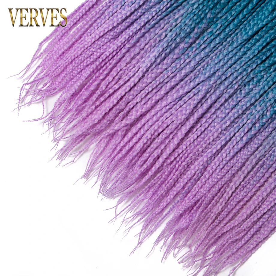 VERVES Crochet Braids Synthetic 24 inch Box Braid 22 Roots/Pcs Ombre Braiding Hair Extensions Heat Fiber Bulk Braid Pink,Black