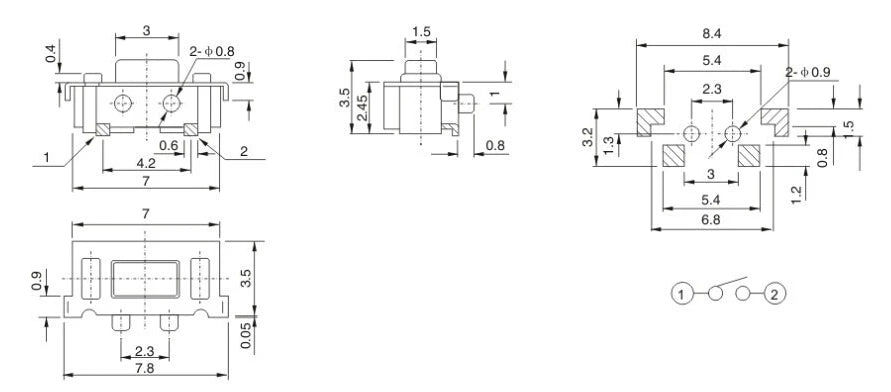 New Rise 3x6x3.5mm Taster Momentär - 10 Stück Kupfer