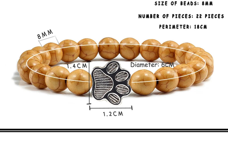 Natürlich Matt Schwarz Lava Vulkanstein: Reliatonny Pfoten Druck Armband Homme Femme - Haustier Gedenkstätte Katze Hund Liebhaber Schmuck Unisex Strand
