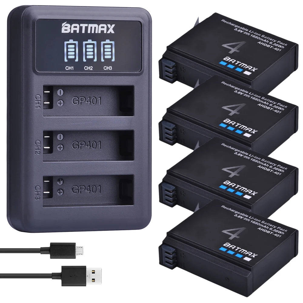 Batmax AHDBT-401 Ersatzakku Set - 4x1680mAh 3.7V USB