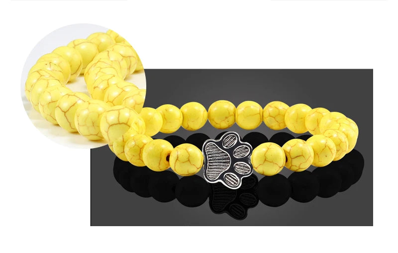 Natürlich Matt Schwarz Lava Vulkanstein: Reliatonny Pfoten Druck Armband Homme Femme - Haustier Gedenkstätte Katze Hund Liebhaber Schmuck Unisex Strand
