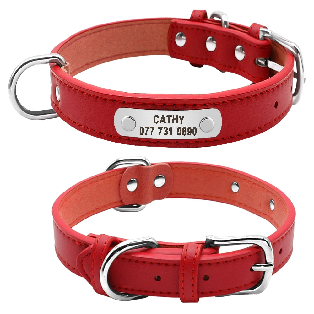 Großes Langlebiges Personalisiertes Hund Halsband PU Leder Gepolstert Haustier ID Halsbänder Angepasst für Kleine Mittlere Große Hunde Katze 4 Größe