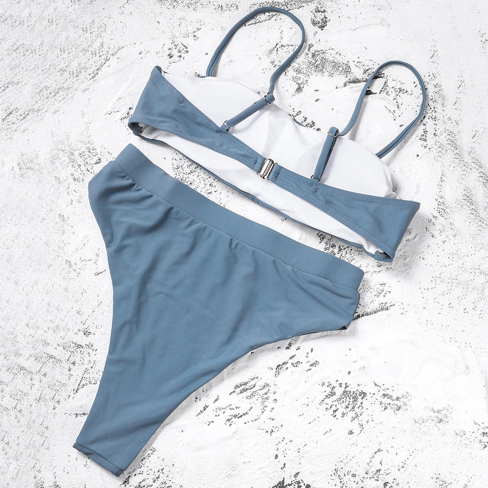 Bikini-Set: ZTVitality Elegant Bikinis Solid Push Up - Gepolstert BH Träger High Waist Schwimmanzug Damen Schwimmbekleidung Frauen Biquini Collection
