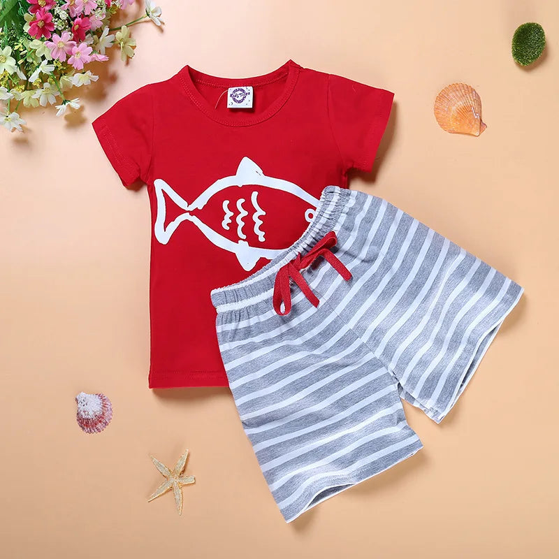 Casual Baby Boys Clothes Suits Summer Sailor Children T-Shirt Stripe Short Pants Sets 100% Cotton Kids Sea Navy Anchor Tee Shirt
