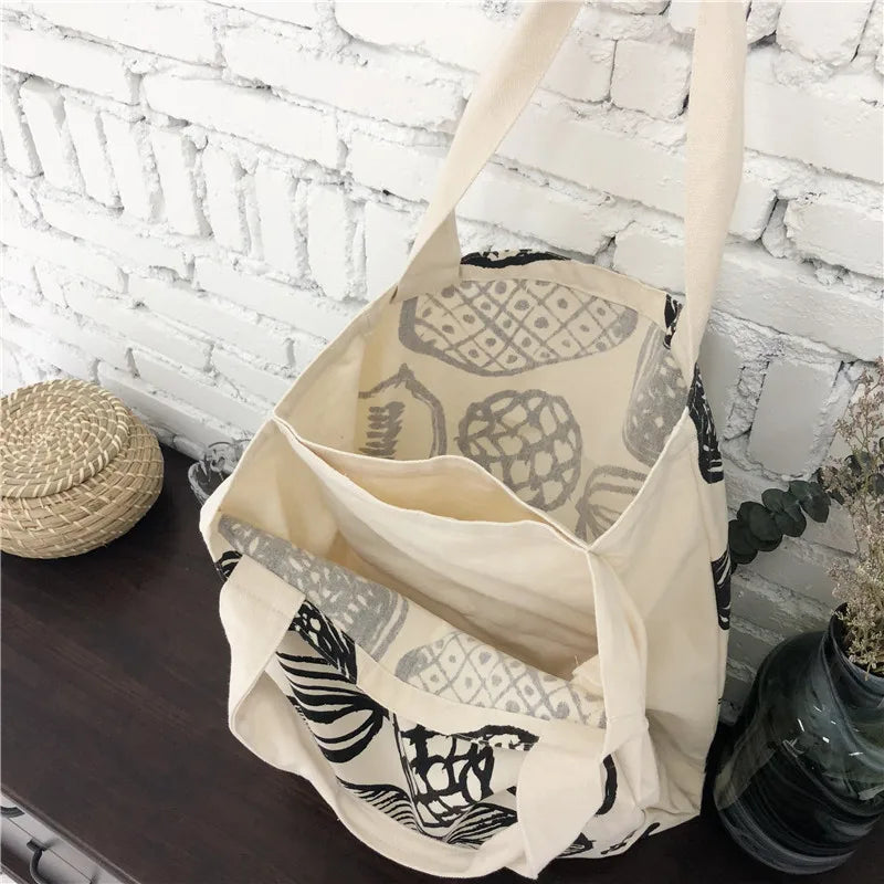 Frauen Canvas Schultertasche Blattmuster Damen Große Einkaufstaschen Eco Baumwolle Leinenstoff Große Handtasche Cute Books Tote Für Mädchen