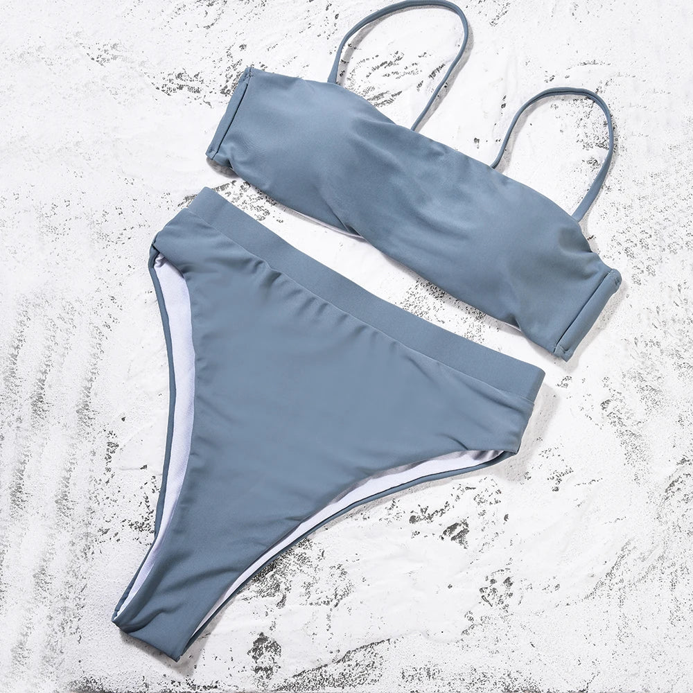 Bikini-Set: ZTVitality Elegant Bikinis Solid Push Up - Gepolstert BH Träger High Waist Schwimmanzug Damen Schwimmbekleidung Frauen Biquini Collection