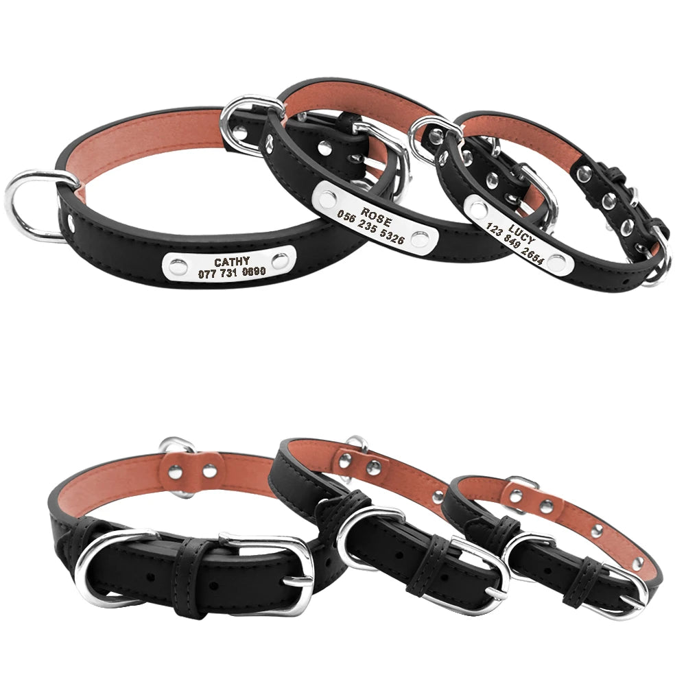 Großes Langlebiges Personalisiertes Hund Halsband PU Leder Gepolstert Haustier ID Halsbänder Angepasst für Kleine Mittlere Große Hunde Katze 4 Größe