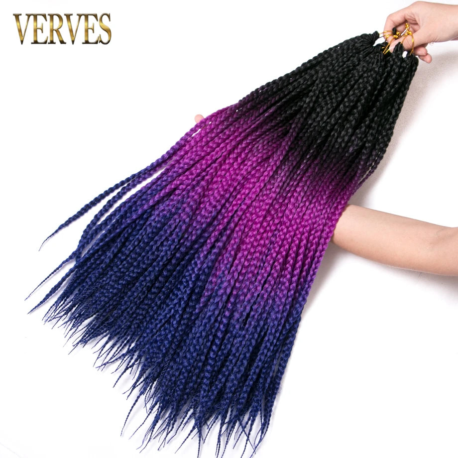 VERVES Crochet Braids Synthetic 24 inch Box Braid 22 Roots/Pcs Ombre Braiding Hair Extensions Heat Fiber Bulk Braid Pink,Black