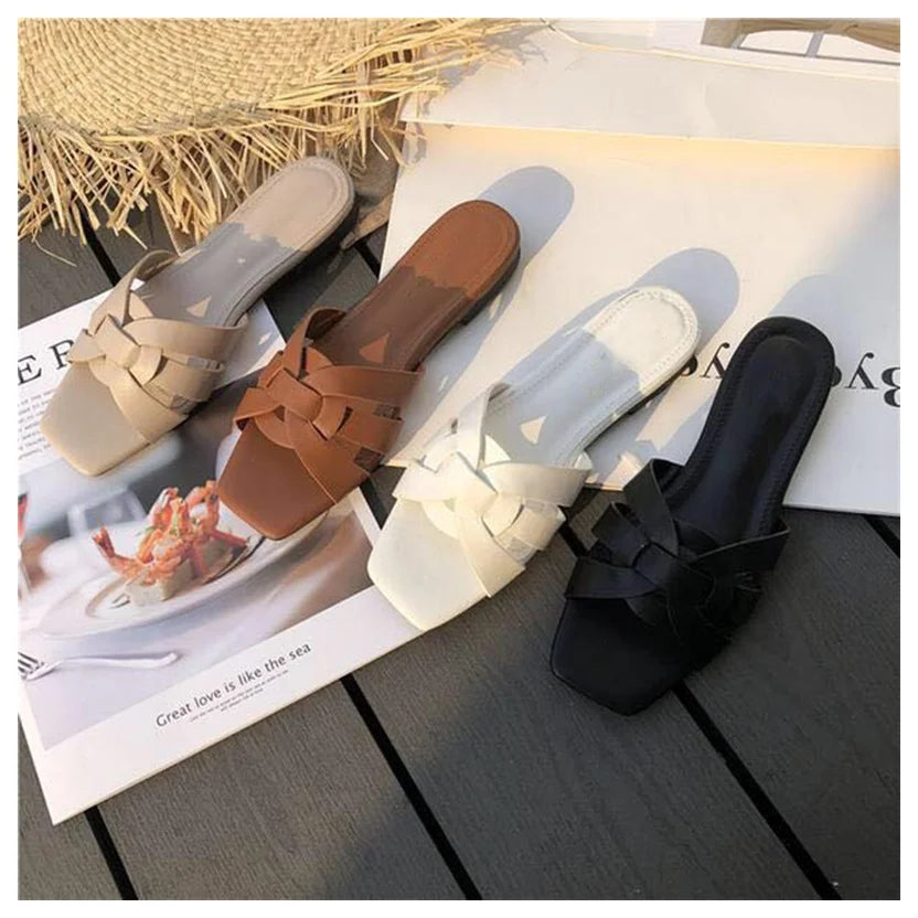 DONLEE QUEEN Frauen Marke Hausschuhe Sommer Slides Offene Zehe Flach Casual Schuhe Freizeit Sandale Weiblich Strand Flip Flops Große Größe 35-41