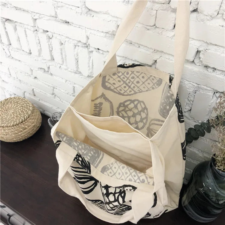 Frauen Canvas Schultertasche Blattmuster Damen Große Einkaufstaschen Eco Baumwolle Leinenstoff Große Handtasche Cute Books Tote Für Mädchen