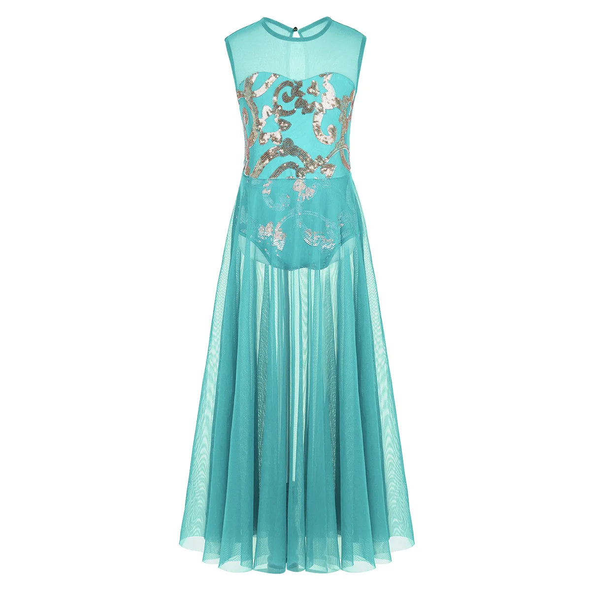 Kids Dance Dress Girls Floral Sequins Leotard Maxi Skirt Ballroom Ballet Dress Elegant Dancewear Modern Lyrical Dance Costume