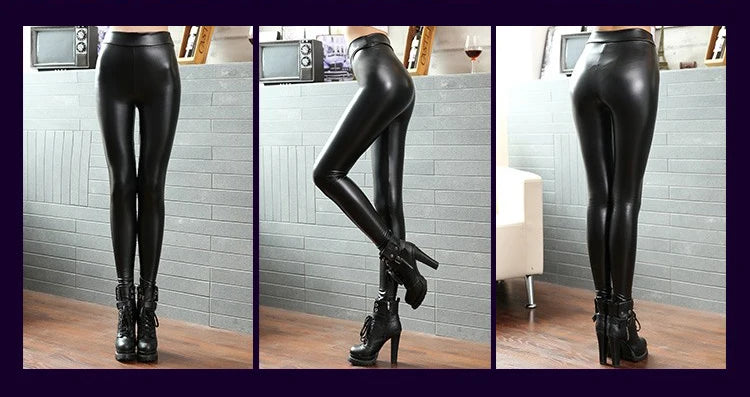 BIVIGAOS Mode PU-Leder Leggings - Hohe Taille, Fleece, S-XL