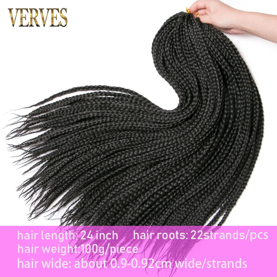 VERVES Crochet Braids Synthetic 24 inch Box Braid 22 Roots/Pcs Ombre Braiding Hair Extensions Heat Fiber Bulk Braid Pink,Black