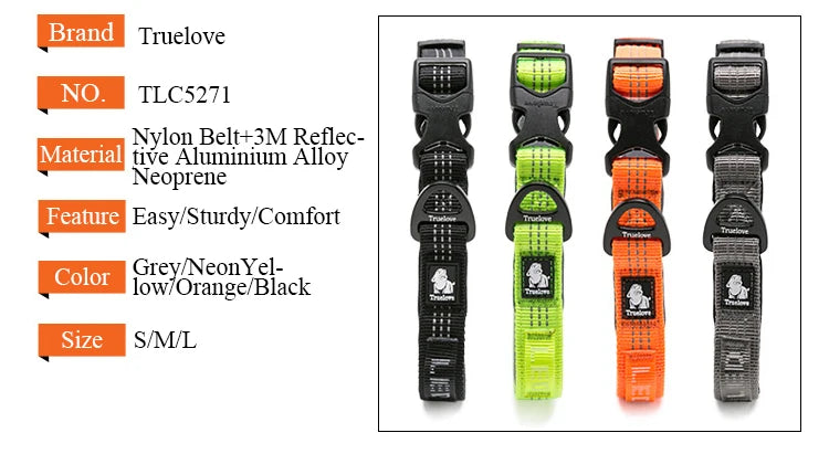 Truelove Dog Collars Set 3M Reflective Collar for Small Medium Large Dogs Puppy Adjustable Padded Soft Nylon Comfy Neck TLC5271