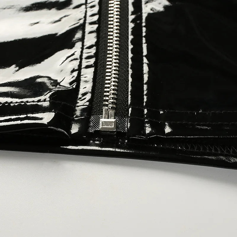 Black Women Sexy Wet Look Faux Leather PVC Vinyl Shiny Zipper Bandeau Bra Tube Bandage Bralet Crop Tank Top Bralette Bustier