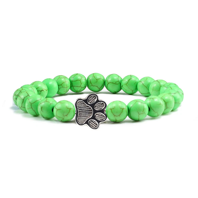 Natürlich Matt Schwarz Lava Vulkanstein: Reliatonny Pfoten Druck Armband Homme Femme - Haustier Gedenkstätte Katze Hund Liebhaber Schmuck Unisex Strand