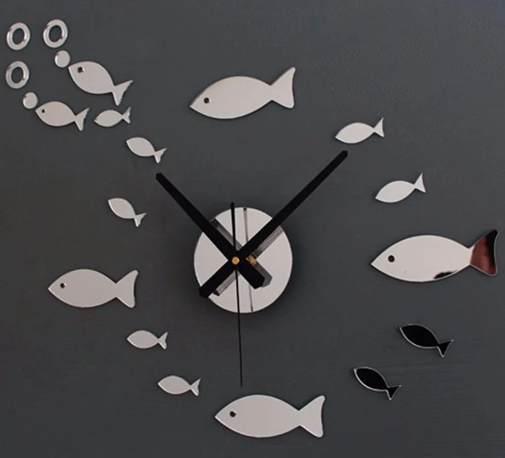 DIY Creative Modern Art Wall Clock Small Fish Shape Mirror Mural Sticker Acrylic Plexiglass House Moving Home Decor Gift