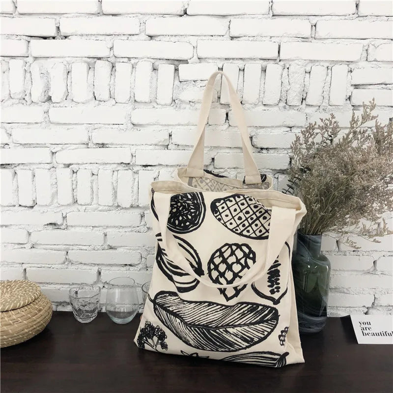 Frauen Canvas Schultertasche Blattmuster Damen Große Einkaufstaschen Eco Baumwolle Leinenstoff Große Handtasche Cute Books Tote Für Mädchen