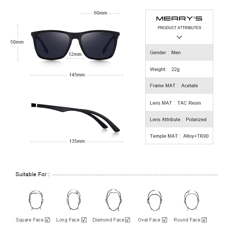 MERRYS DESIGN Herren HD Polarisierte Sonnenbrille Sport Angeln Augenschutz Aluminium Legierung Bügel UV400 Schutz S8186