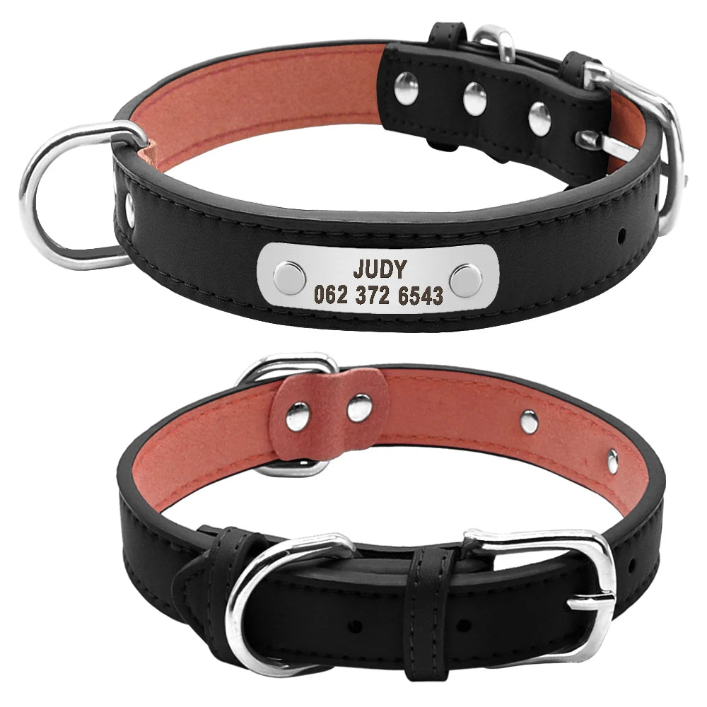 Großes Langlebiges Personalisiertes Hund Halsband PU Leder Gepolstert Haustier ID Halsbänder Angepasst für Kleine Mittlere Große Hunde Katze 4 Größe