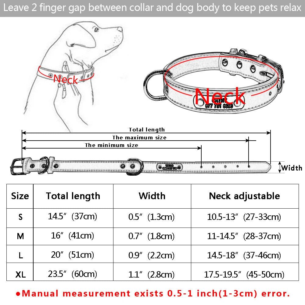 Großes Langlebiges Personalisiertes Hund Halsband PU Leder Gepolstert Haustier ID Halsbänder Angepasst für Kleine Mittlere Große Hunde Katze 4 Größe