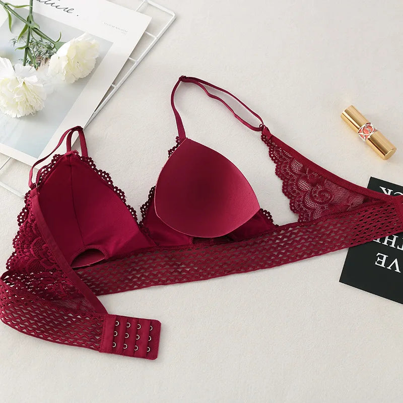 Floral Lace Bra Non-Wire Push Up Bras For Women Padded Brassiere Female Underwear elegant Lingerie V-neck Bralette Intimates