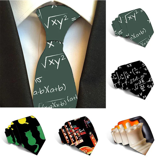 Cravate bărbătești în carouri la modă, 8 cm, negre, creative, noutate, cravată imprimată 3D, cravată pentru bărbați, accesorii amuzante pentru petrecere și nuntă