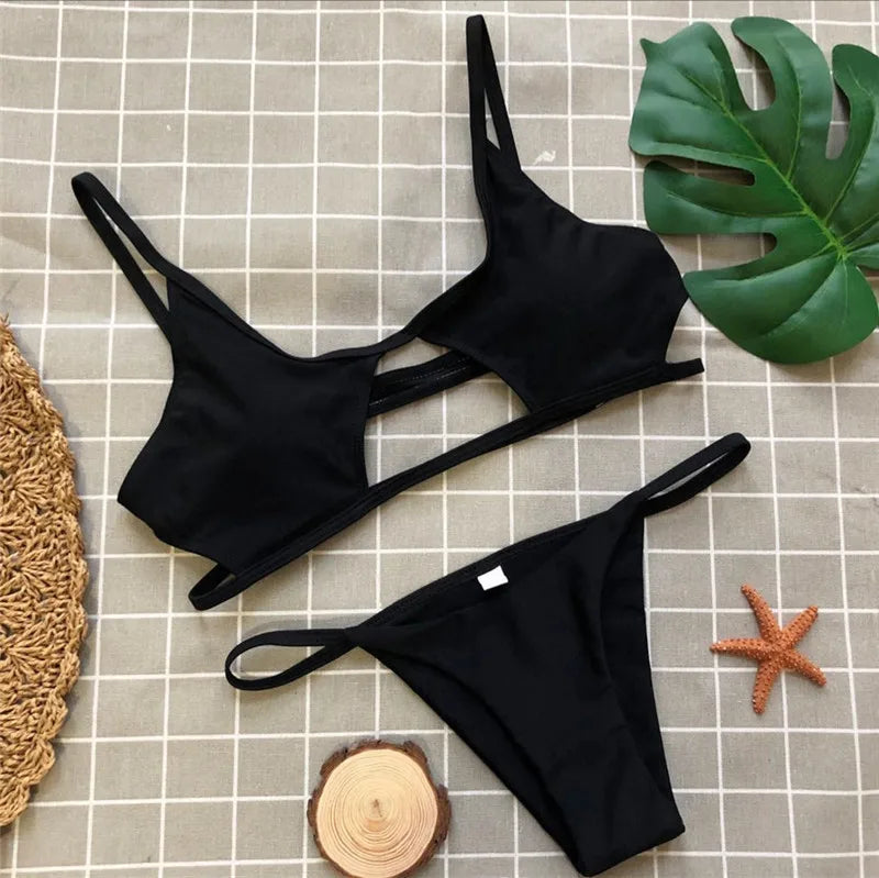 Ausgehöhlter Roter Elegant Bikini Set 2025: Vigorashely String Verbesserte Unterstützung Wire-Free - Tanga Brazilian Triangle Halter Patchwork