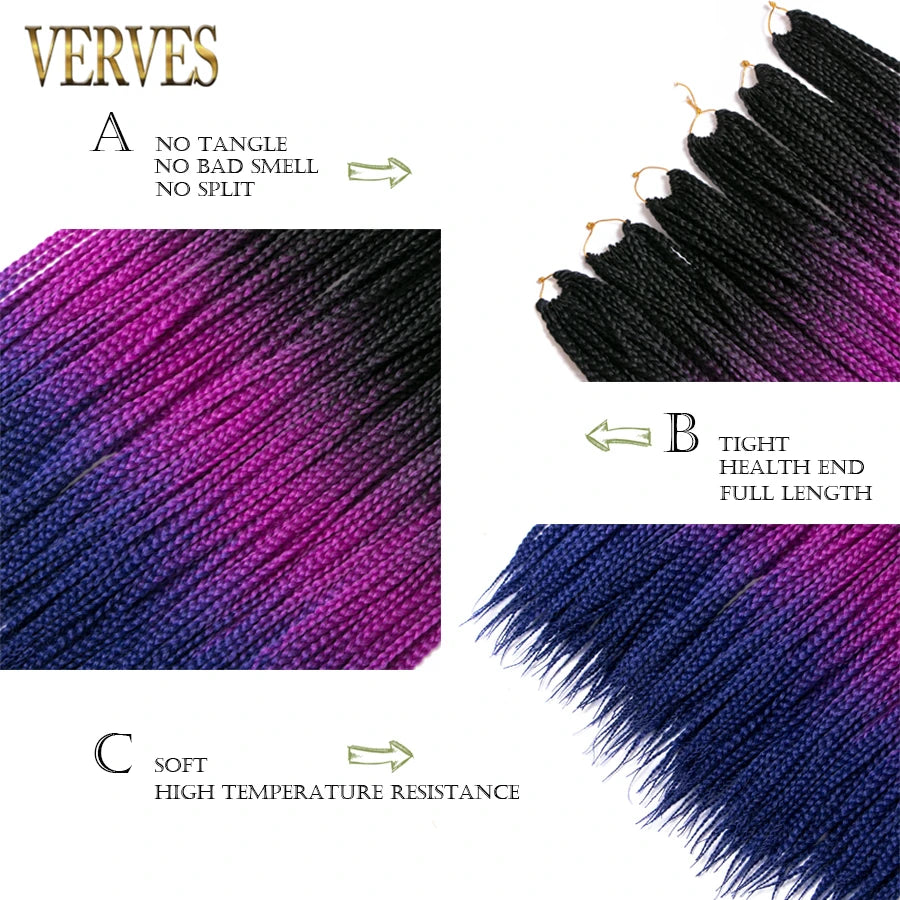 VERVES Crochet Braids Synthetic 24 inch Box Braid 22 Roots/Pcs Ombre Braiding Hair Extensions Heat Fiber Bulk Braid Pink,Black