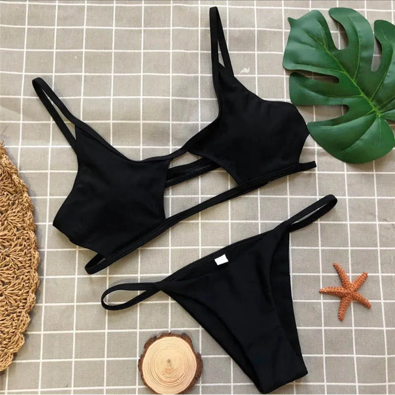 Ausgehöhlter Roter Sexy Bikini Set 2025: String Push Up Gebunden Thong - Frauen Schwimmbekleidung Brasilianischer Bikini Badeanzug Schwimm Wear Atemberaubend