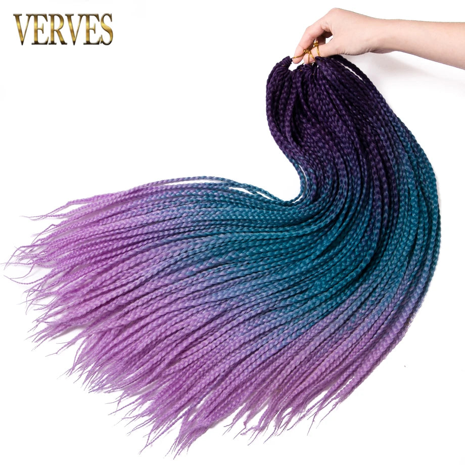 VERVES Crochet Braids Synthetic 24 inch Box Braid 22 Roots/Pcs Ombre Braiding Hair Extensions Heat Fiber Bulk Braid Pink,Black