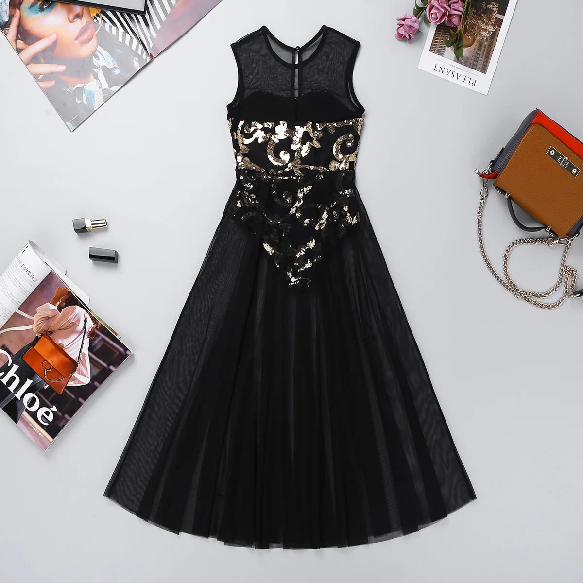 Kids Dance Dress Girls Floral Sequins Leotard Maxi Skirt Ballroom Ballet Dress Elegant Dancewear Modern Lyrical Dance Costume