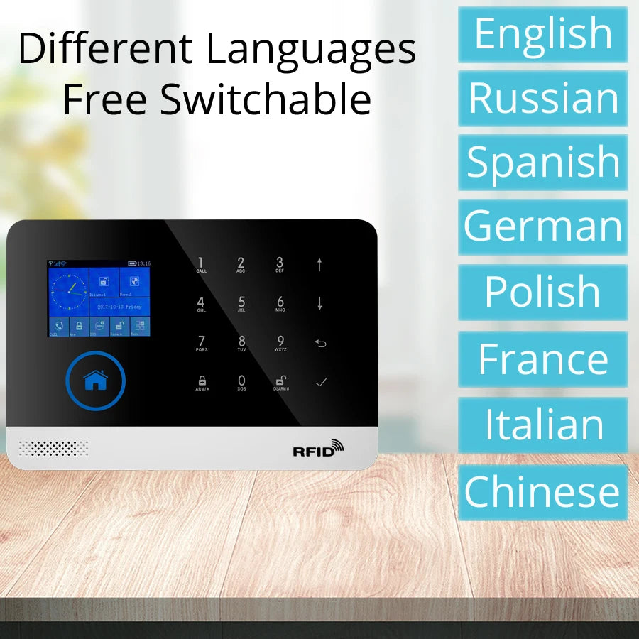 Alarmanlage 2025: Wireless Tuya APP SIM GSM Home RFID Burglar Security - LCD Touch Keyboard WIFI GSM Alarm System Sensor Kit Russian Spanish Voice Collection