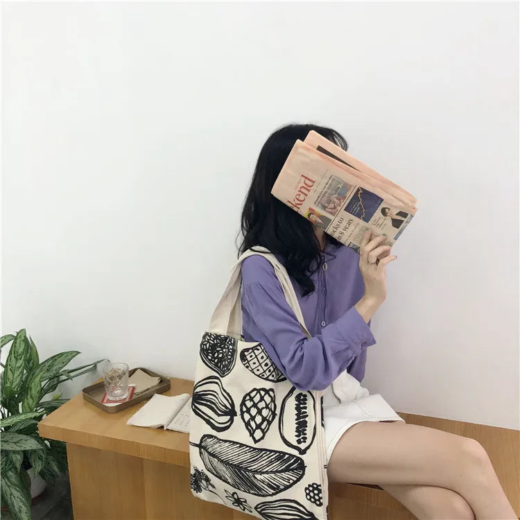 Frauen Canvas Schultertasche Blattmuster Damen Große Einkaufstaschen Eco Baumwolle Leinenstoff Große Handtasche Cute Books Tote Für Mädchen