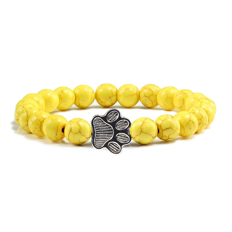 Natürlich Matt Schwarz Lava Vulkanstein: Reliatonny Pfoten Druck Armband Homme Femme - Haustier Gedenkstätte Katze Hund Liebhaber Schmuck Unisex Strand