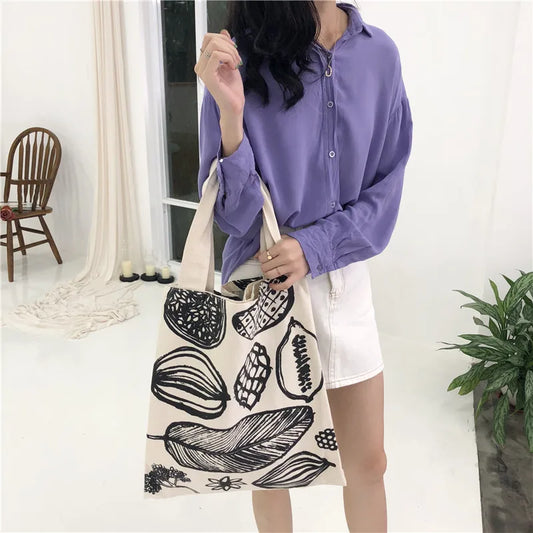 Frauen Canvas Schultertasche Blattmuster Damen Große Einkaufstaschen Eco Baumwolle Leinenstoff Große Handtasche Cute Books Tote Für Mädchen