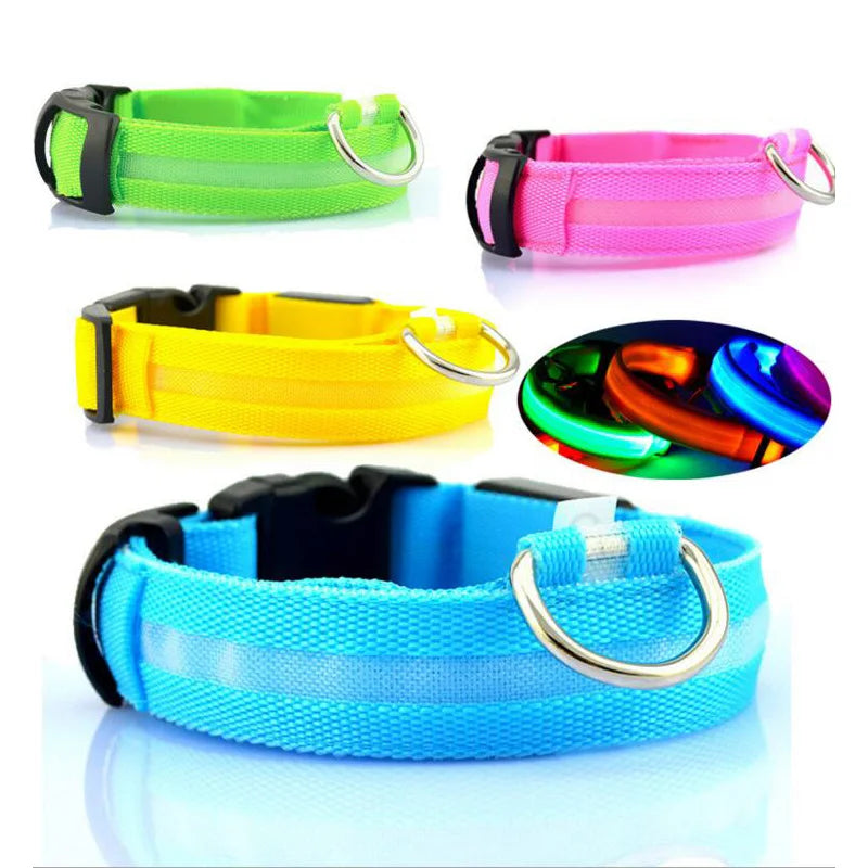 YUDODO Nylon LED Haustier Hund Halsbänder 2025: Nacht Sicherheit Blinkend Leuchtend Fluoreszierend - Tiere Hund Leine XS-XL 7 Farben Alle Jahreszeiten