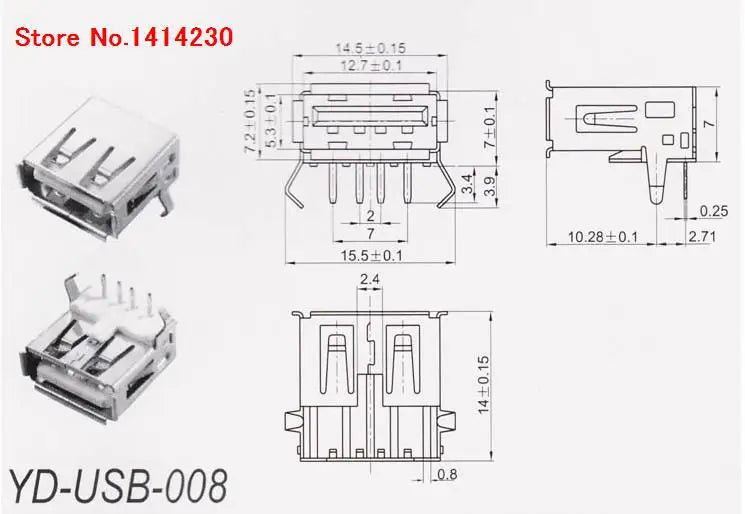 10x USB Type-A Buchse Löt-Anschlüsse - PCB Steckverbinder für Elektronik-Projekte